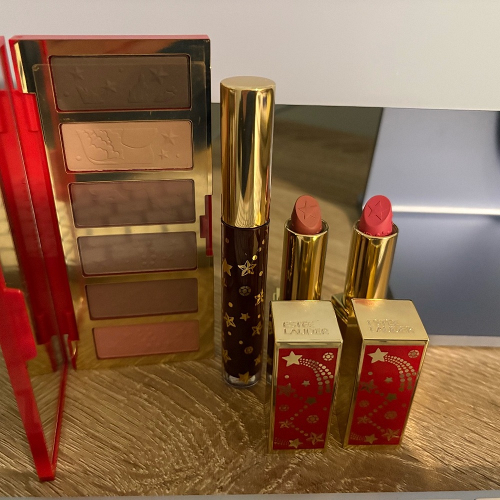 New 5 PCS Estée Lauder Make up Celestial Glam Eye Shadows Lip Gloss 2 Lipsticks